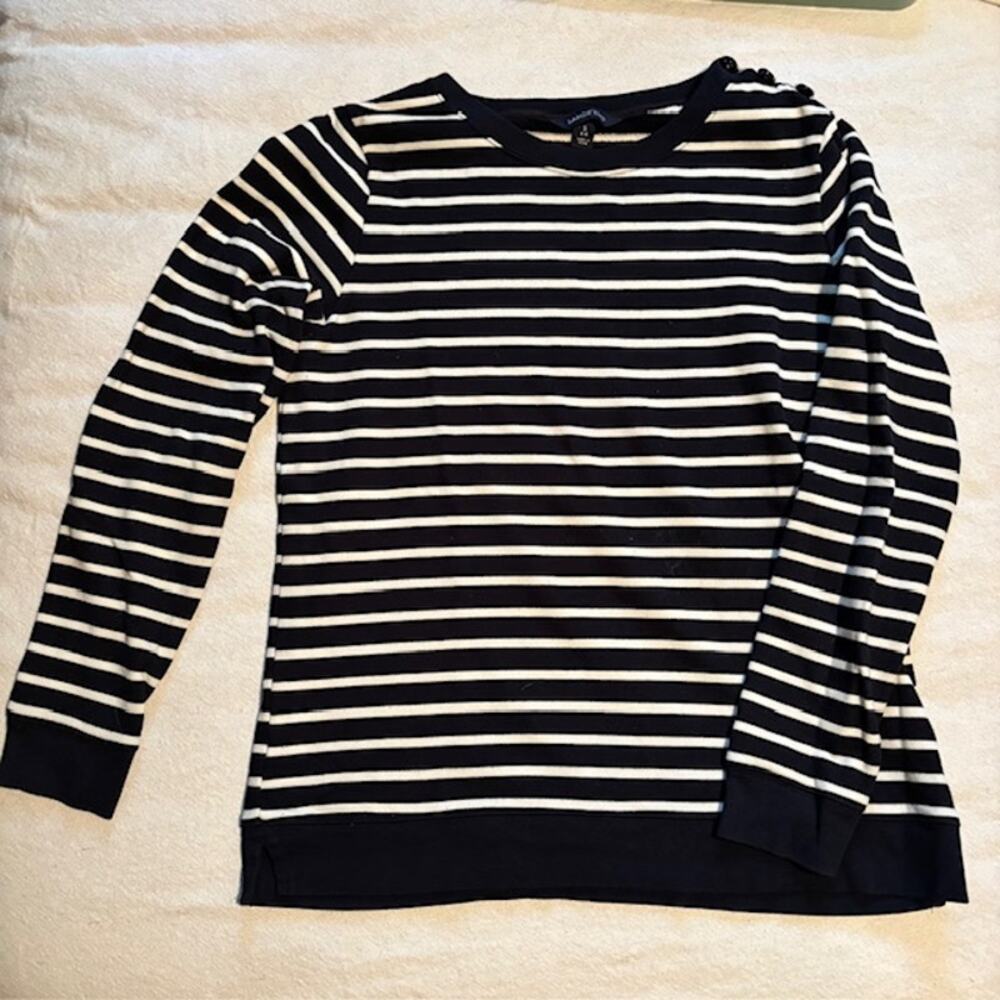 Lands End Womans Small 6-8 Nautical Navy and White Stripped Pullover Long Sleeve